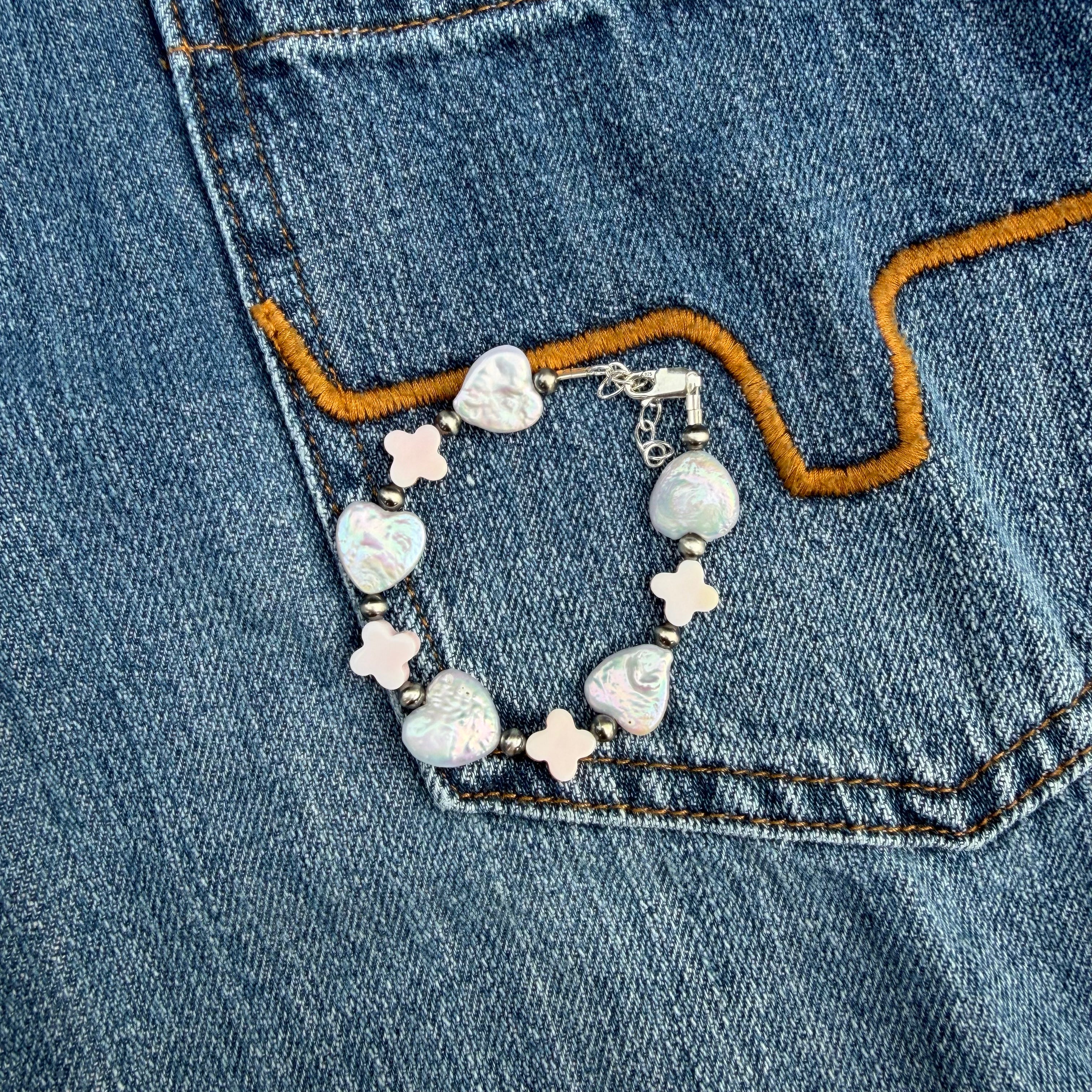 Freshwater Hearts and Pink Conch Bracelet